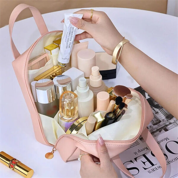 Shell Shape PU Leather Cosmetic Bag Waterproof Letter Makeup Pouch Bag Multifunction Carry-on Makeup Tote Travel Wash Bags - Image 3