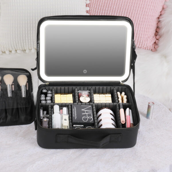 Smart LED Cosmetic Case With Mirror Cosmetic Bag Large Capacity Fashion Portable Storage Bag Travel Makeup Bags - Image 3