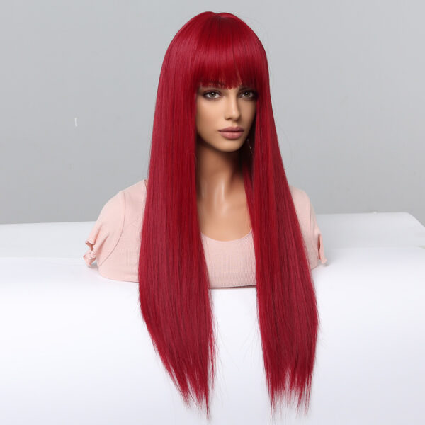 Red Long Straight Wig Head Cover With European And American Style - Image 2