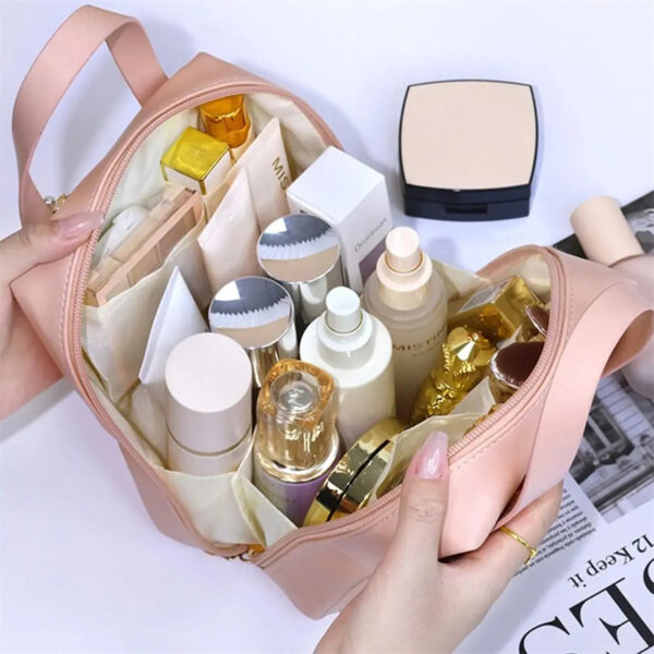 Shell Shape PU Leather Cosmetic Bag Waterproof Letter Makeup Pouch Bag Multifunction Carry-on Makeup Tote Travel Wash Bags - Image 6