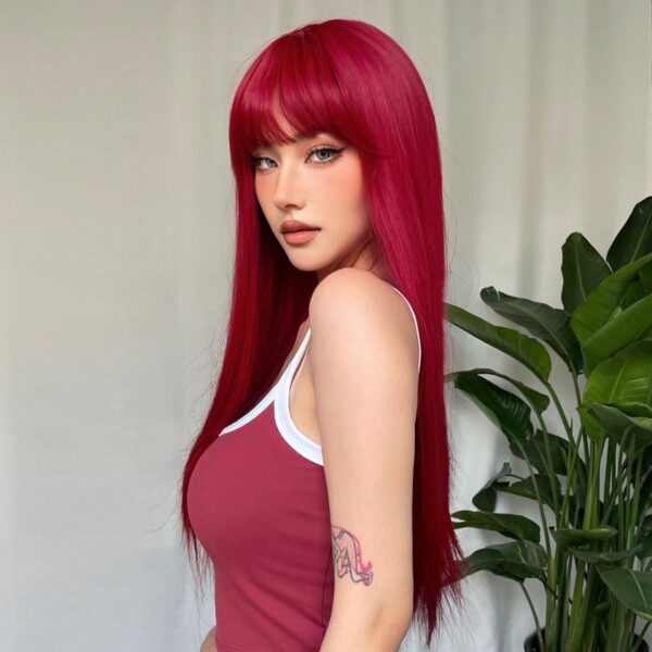 Red Long Straight Wig Head Cover With European And American Style - Image 4