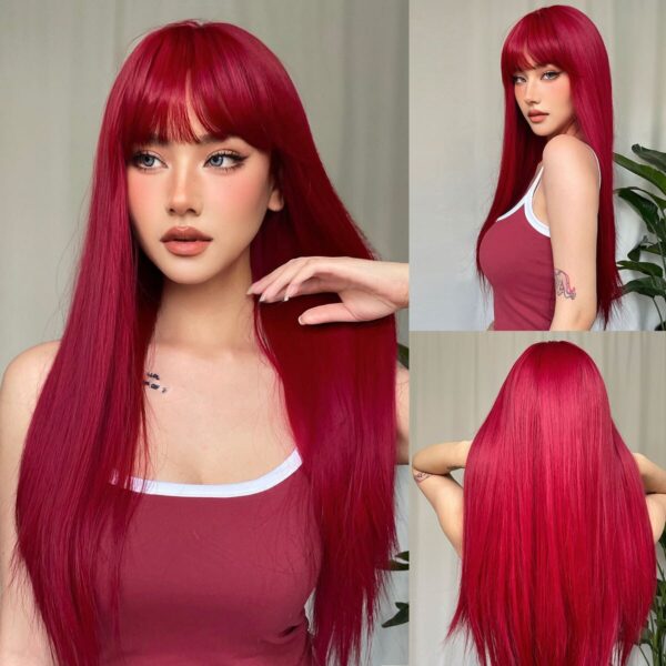 Red Long Straight Wig Head Cover With European And American Style