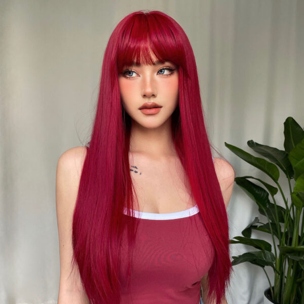 Red Long Straight Wig Head Cover With European And American Style - Image 7