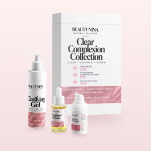BEAUTYNNA Clear Complexion Collection box with Clarifying Gel, Natural Retinol Alternative Oil Serum and Anti-Age Day Cream